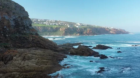 Aerial View of Real Estate on the cliffs at Pinnacle Point, Mossel Bay Stock Footage 124457168