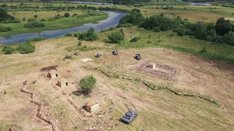 Aerial view of reconstruction of battlefield from Second World War 库存影片 234914840