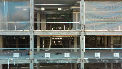 Aerial view. Reconstruction of a multi-storey building. Repair of a mall Vídeo Stock 160497161