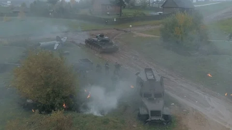 Aerial View. Reconstruction of the World War II Stock Footage 88007809