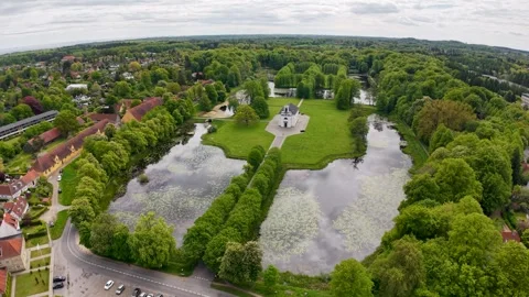 Aerial View of Rectangular Ponds and Green Countryside in Denmark 스톡 동영상 322516387