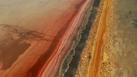 Aerial view of red and white lake in Turkey Stock Footage 237177956