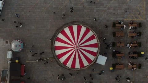 Aerial view of red and white tent in Cascais, Portugal. Stock Footage 323173363
