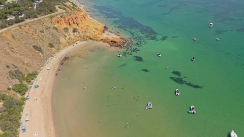 Aerial View of Red Bluff Beach and Turquoise Sea in Mornington Peninsula Stock-Footage 327889210