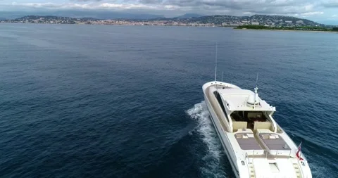 Aerial view with a red camera in 4K of a Luxury Yacht sailing in the Mediterrane Stock-Footage 150177073