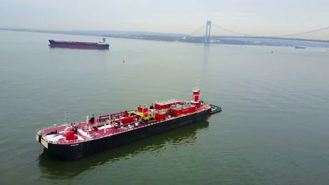 Aerial View of Red Cargo Ship Stock Footage