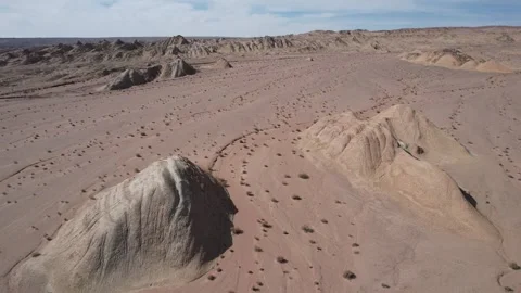 Aerial View of Red Cliff Mars Camp Geological Landscape Qinghai China Stock Footage 336622890
