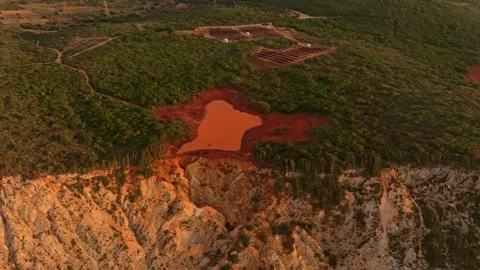 Aerial view of red desert and cliffs at sunset, Greece. Stock Footage 297293702