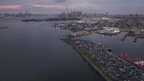 Aerial view of Red Hook, Brooklyn at night Stock Footage 287667279