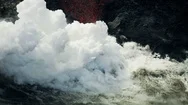 Aerial View Red Hot Magma Ocean Steam Rising Stock Footage