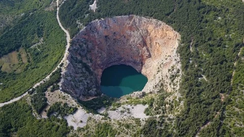 Aerial view of the Red lake in Imotski, Croatia Stock Footage