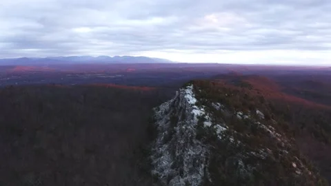 Aerial View of Red Light of Dawn on Bonticou Crag, Shawangunks and Catskills Video stock 172113232