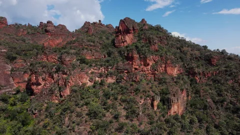 Aerial View of Red Rock Cliffs in Chapada dos Guimaraes, Brazil Stock Footage 309879499