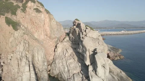 Aerial view of the red rocks of Tortolì, Sardinia, Italy Stock Footage 201440906