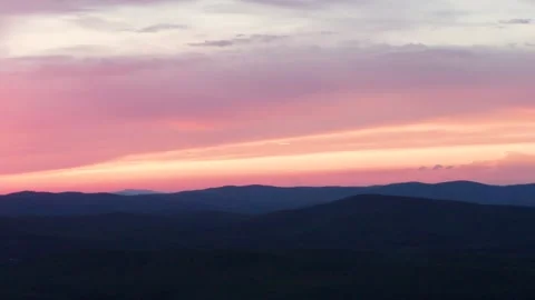 Aerial view of the red sunset over the forest Stock Footage 166463318