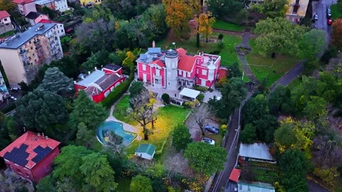 Aerial view of a red villa in Trieste, Italy. Stock Footage 344982178