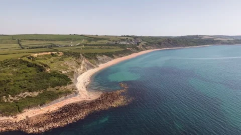 Aerial View of Redcliff Point on the Dorset Coast, England Stock Footage 335901379