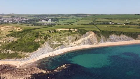 Aerial View of Redcliff Point on the Dorset Coast, England Stock Footage 335902543