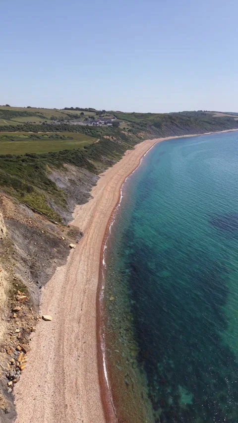 Aerial View of Redcliff Point on the Dorset Coast, England Stock Footage 335903073