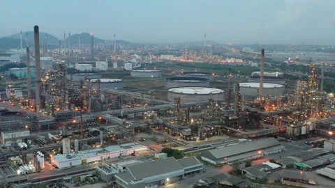 Aerial view refinery  during sunset time Stock-Footage 132279780