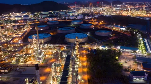 Aerial view refinery  during sunset time Stock-Footage 132280058