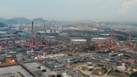 Aerial view refinery  during sunset time Stock-Footage 132280083