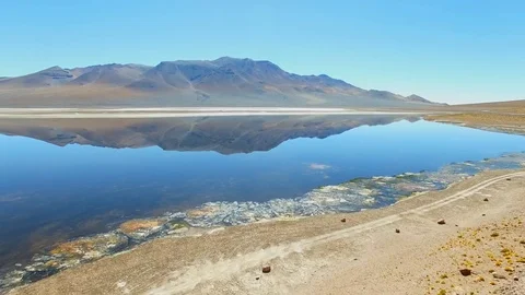Aerial view of reflection of Salar de Tara, Atacama desert, Chile Stock Footage 72180298