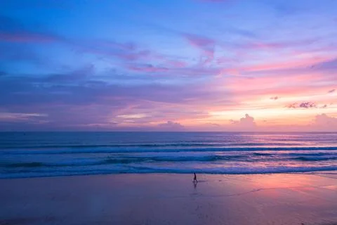Aerial view reflection of sweet cloud in sunset on the beach. Stock Photos