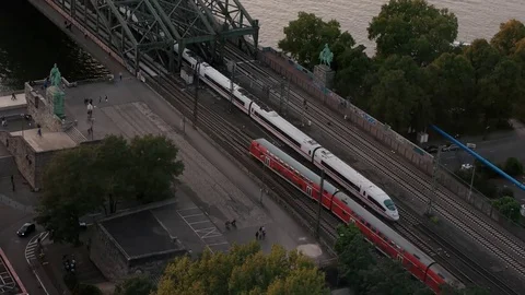 Aerial View Regional Express Train Passing Commuters Commuting German Transport Stock Footage 84904796