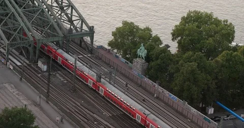 Aerial View Regional Express Train Passing Commuters Commuting German Transport Stock Footage 84905489