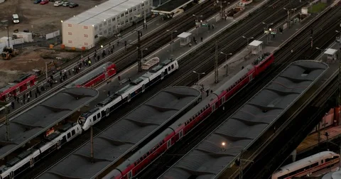 Aerial View Regional Express Train Passing Commuters Commuting German Transport Stock Footage 84909911