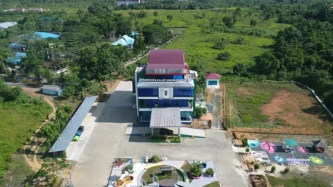 Aerial view of the regional library building located in the gunung tinggi o.. Stock Footage 247441759