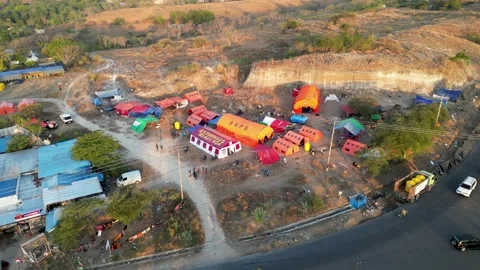 Aerial view of a relief camp Stock Footage 345201766