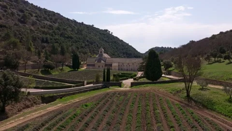 Aerial view of remote Abbaye de Senanque under the Provence sun Stock Footage 313148945