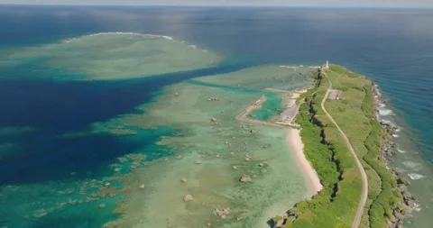 Aerial View of Remote Beach and Blue Sea Miyakojima Stock Footage 328712154