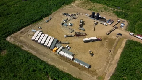 Aerial View of a Remote Drilling Lease in Alberta Stock Footage 340859451
