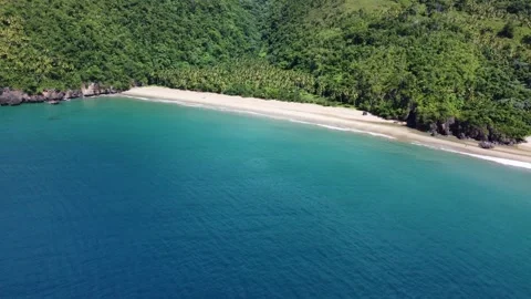 Aerial view of remote El Valle beach on the densely overgrown Samaná Stock-Footage 259406097