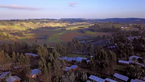 Aerial view of remote location in the mountains of Ethiopia. Video stock 107332147