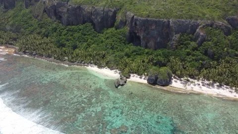 Aerial view of the remote Playa Frontón beach near Las Galeras on the Stock-Footage 259701192