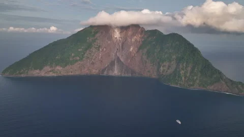 Aerial View of a Remote Volcano at Dawn in the Ring of Fire Stock Footage 312010810