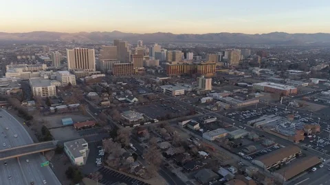 Aerial View of Reno at Sunset Stock Footage 104045693