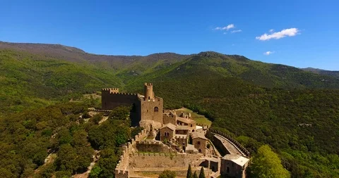 Aerial view of requesens castle Stock Footage 108613380