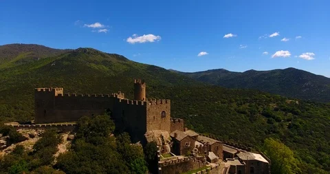 Aerial view of requesens castle Stock Footage 108613384