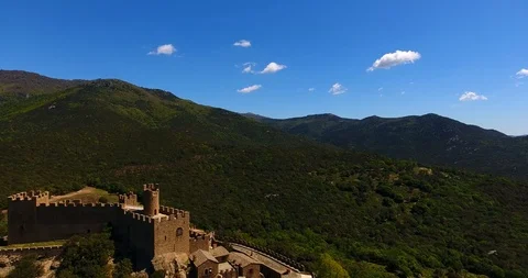 Aerial view of requesens castle Stock Footage