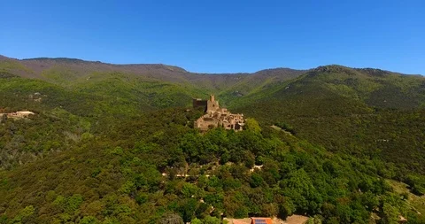 Aerial view of requesens castle Stock Footage
