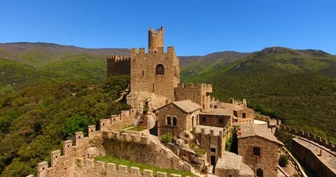 Aerial view of requesens castle Stock Footage 108613607