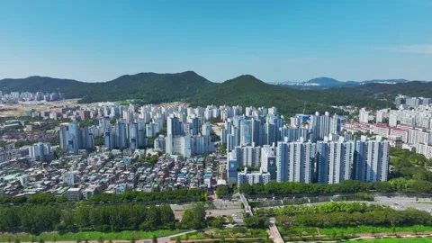 Aerial View of Residential Apartment Complexes in Geumcheon-gu, Seoul Stock Footage 346507763