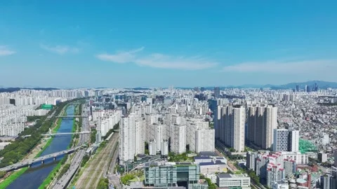 Aerial View of Residential Apartment Complexes in Geumcheon-gu, Seoul Stock Footage 346509563
