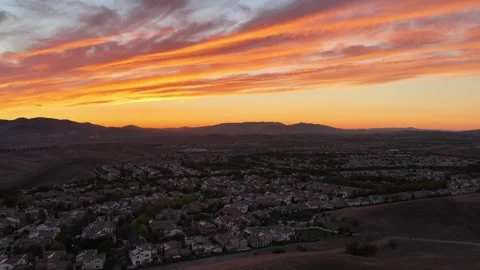 Aerial View Of Residential Blocks At Sunset in San Ramon, California Stock Footage 345216899