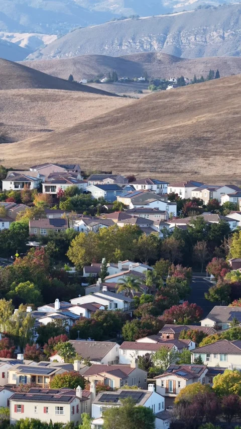 Aerial View Of Residential Blocks At Sunset in San Ramon, California Stock Footage 345217218